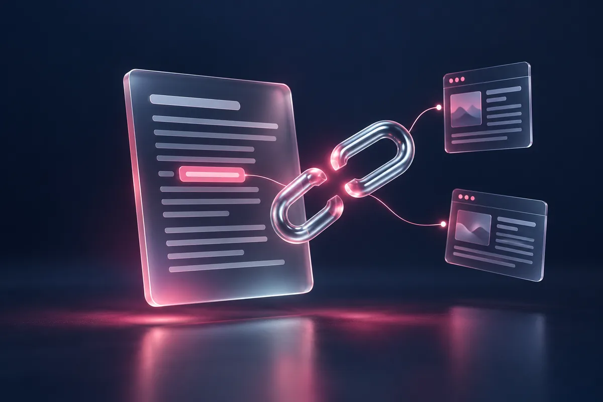 Conceptual illustration of an article mention and an open glass chain link