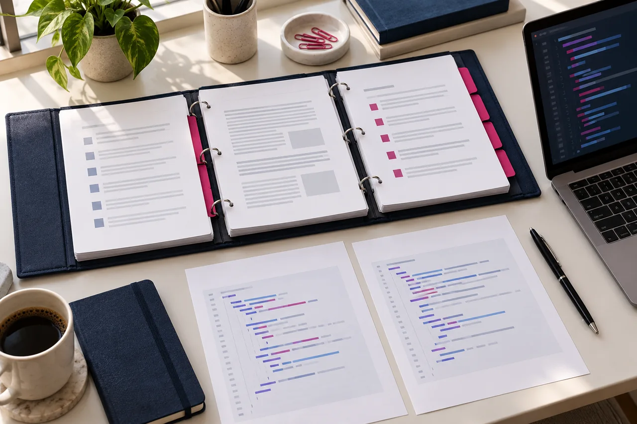 Illustrative evidence workspace connecting affected pages, documented corrections and a review record