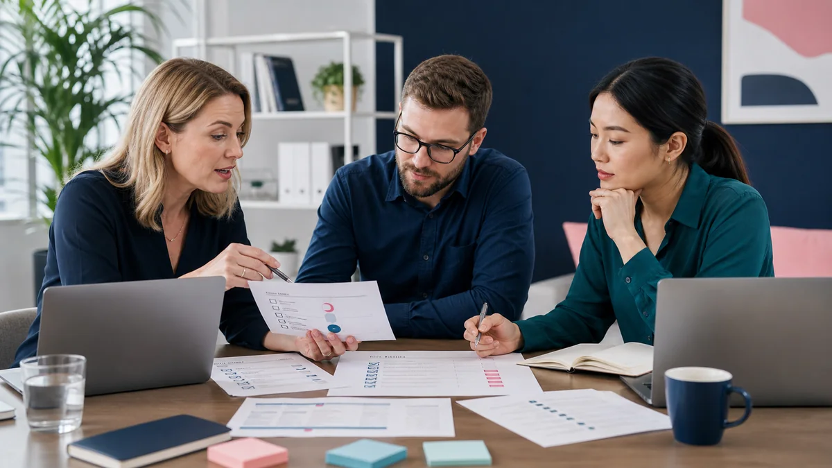 Agency strategist handing an approved campaign brief to publisher research, outreach, writing, editorial review, and quality assurance teams