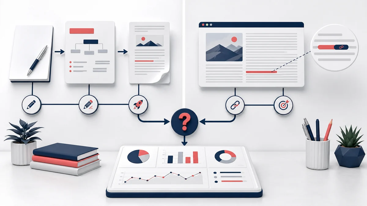 Guest post and link insertion decision paths leading to a shared SEO campaign report