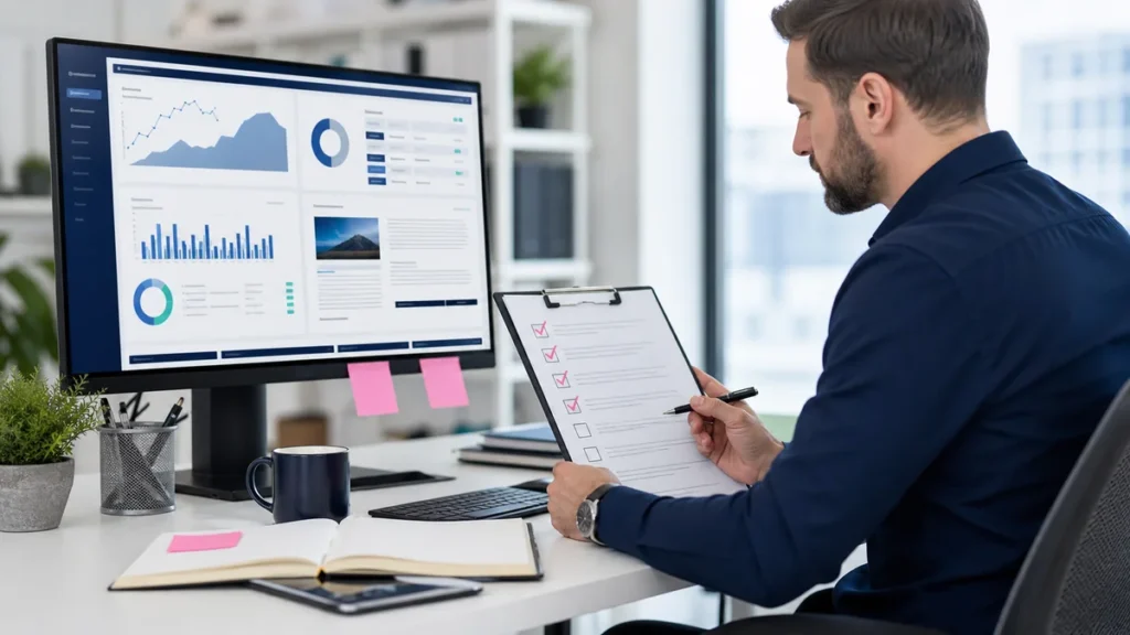 SEO campaign manager reviewing a publisher website against a guest posting approval checklist
