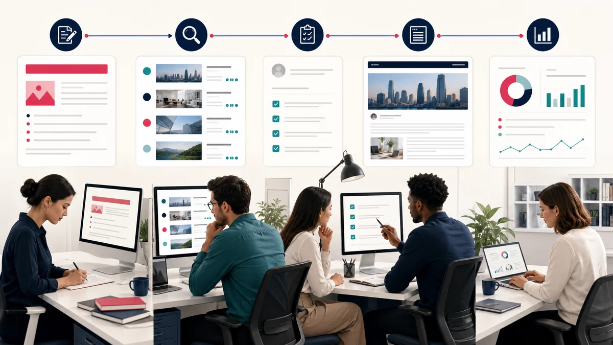 Guest posting workflow from content brief and publisher research to editorial review, publication, and reporting