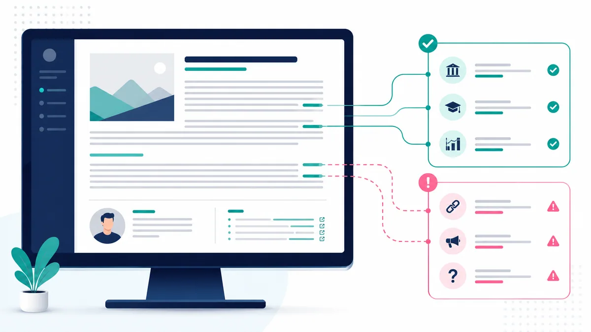 Publisher article audit separating relevant trusted outbound links from risky unrelated destinations
