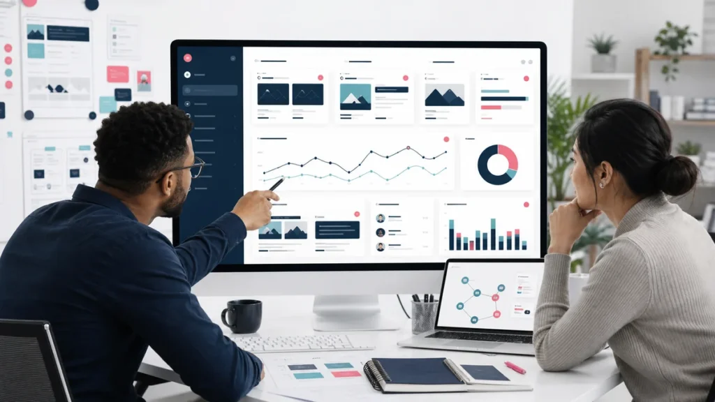SaaS marketing team reviewing publisher opportunities, content performance, and link building results