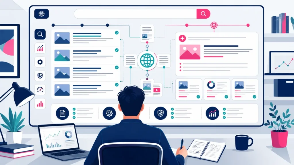 SEO strategist reviewing traditional search results AI-generated answers citations and performance signals