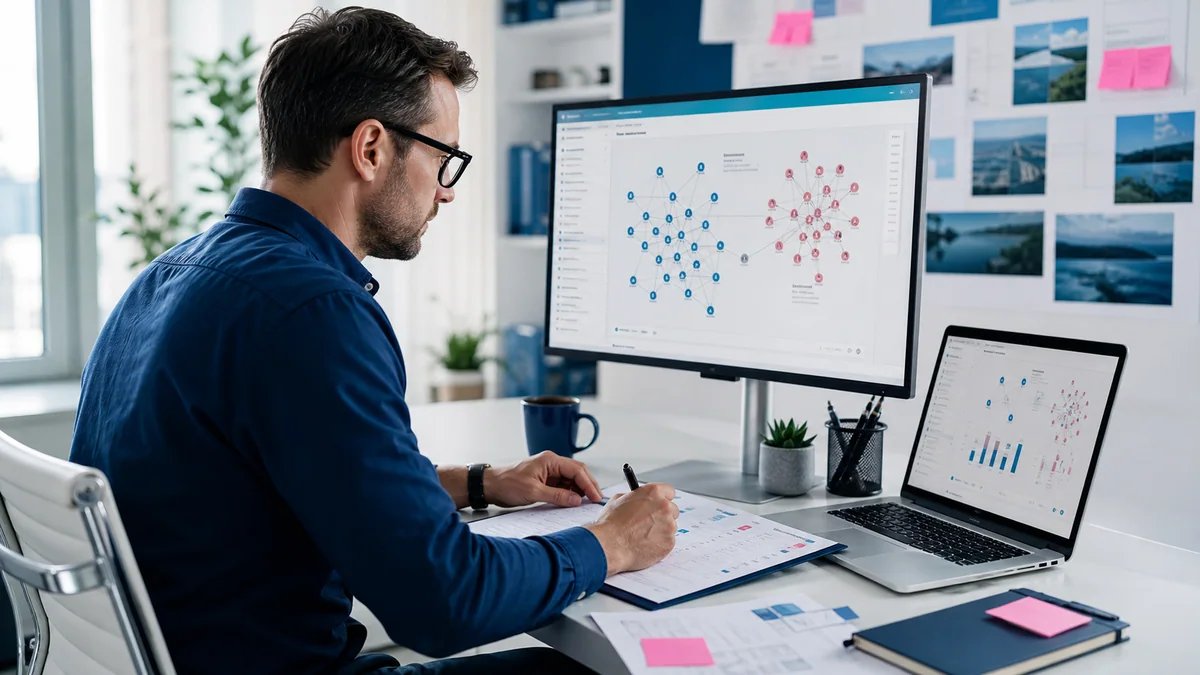 SEO strategist reviewing clean and risky backlink profiles before approving publishers
