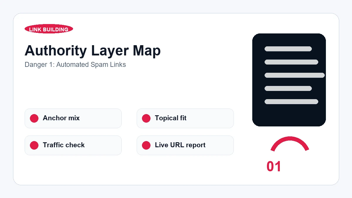Danger 1: Automated Spam Links - visual guide for 10 Dangers of Buying Cheap Fiverr Backlinksand What to Do Instead