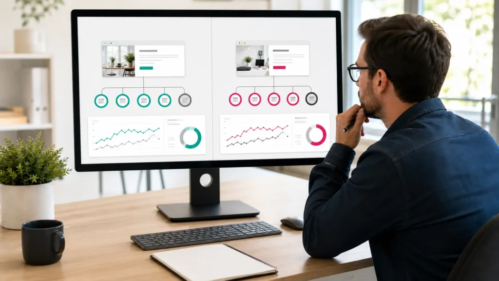 SEO specialist comparing followed and nofollow backlinks across relevance, page context, audience, traffic, and source quality