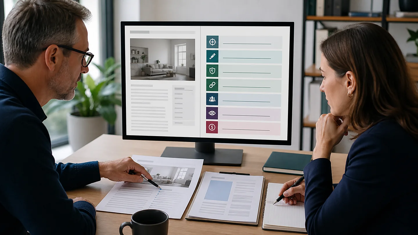 SEO lead and editor reviewing publisher relevance, page strength, editorial quality, link context, audience visibility, and placement cost