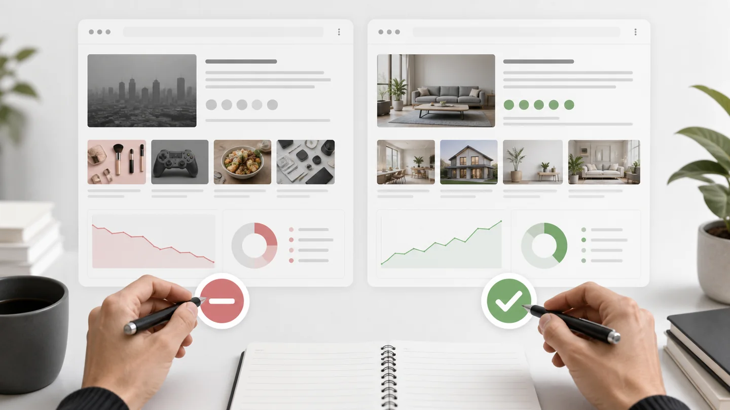 Side-by-side guest-post publisher quality comparison using topical focus, visibility trends, content consistency, and editorial fit