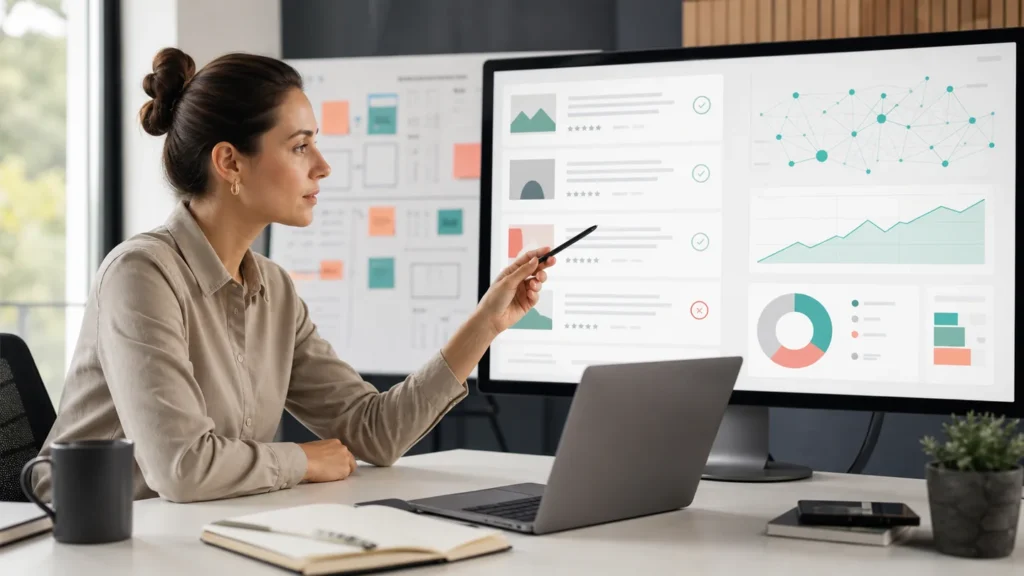 SEO strategist reviewing publisher quality, backlink signals, and guest-post campaign budget before approving placements