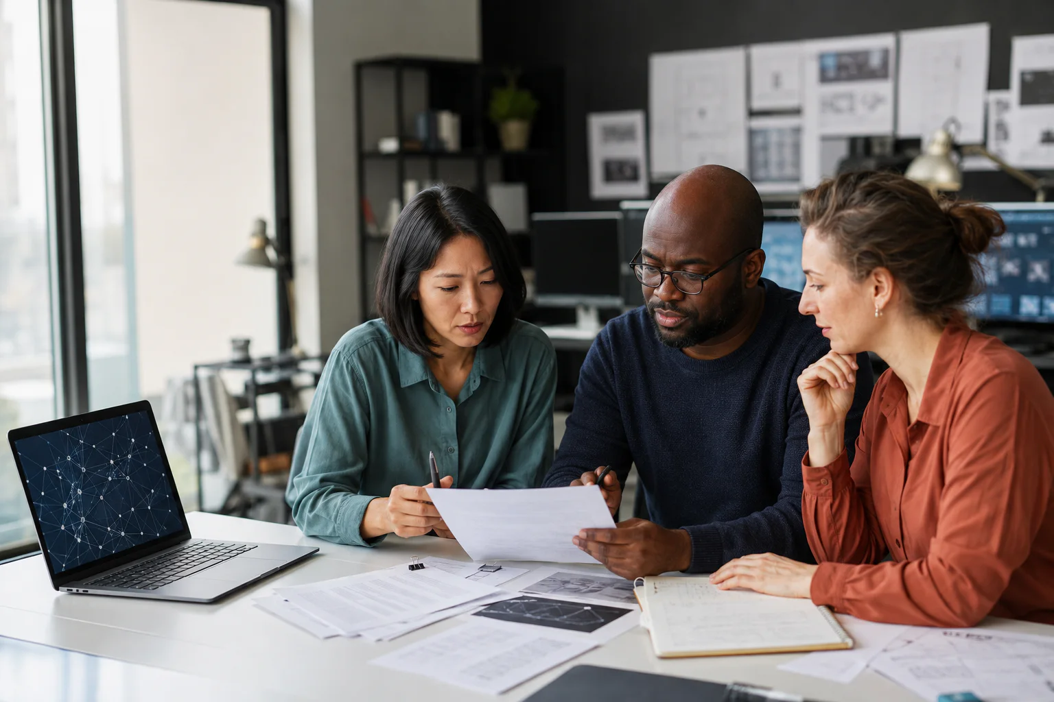Editorial and technical team reviewing a blockchain article and its source material