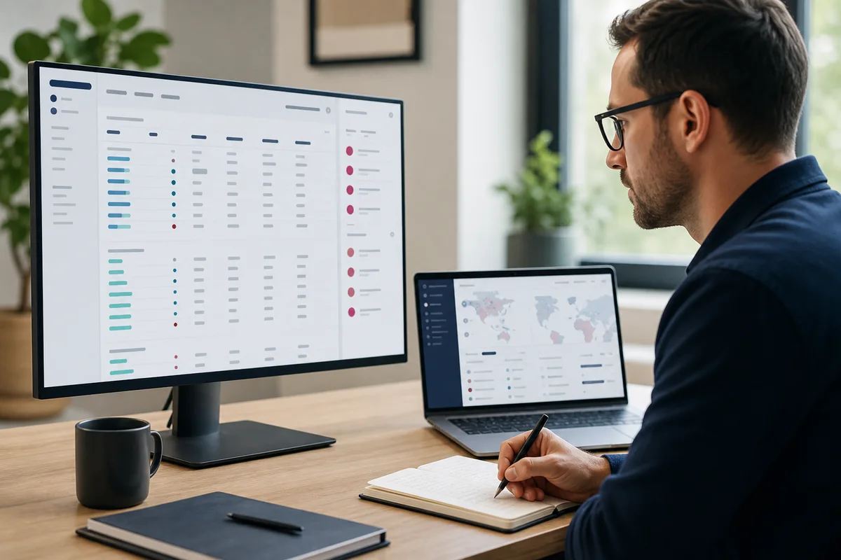 SEO campaign strategist comparing country publisher options and recording review notes