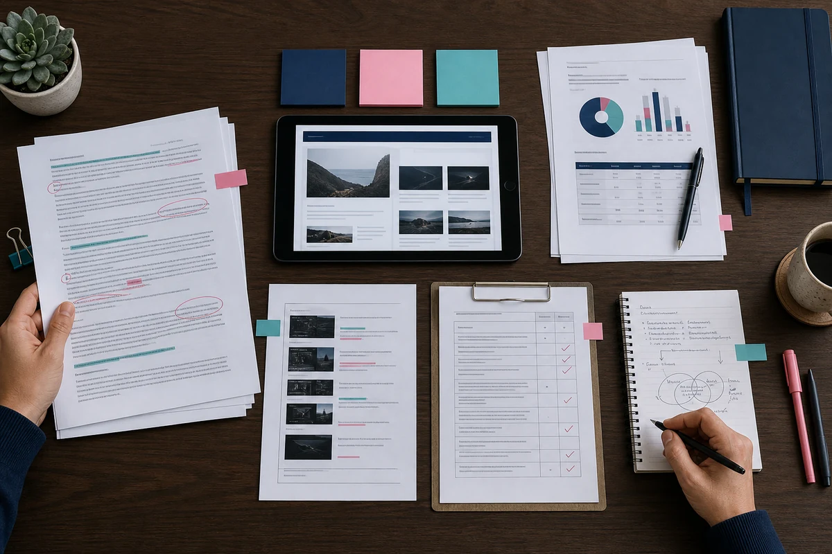 Editorial review of article quality, sources, link context, publisher fit, and placement reporting