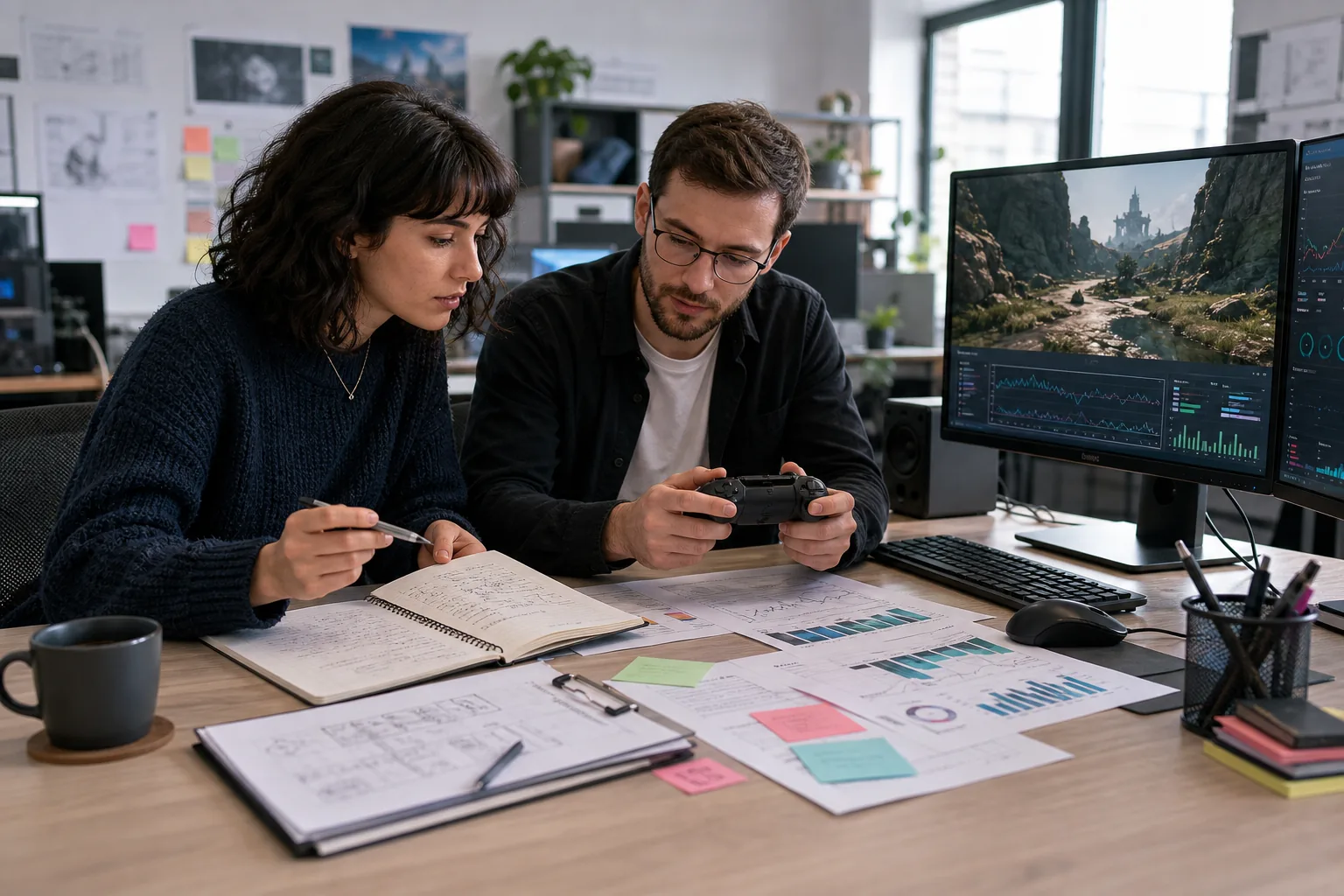 Gaming editor and content strategist reviewing playtesting evidence and publisher options