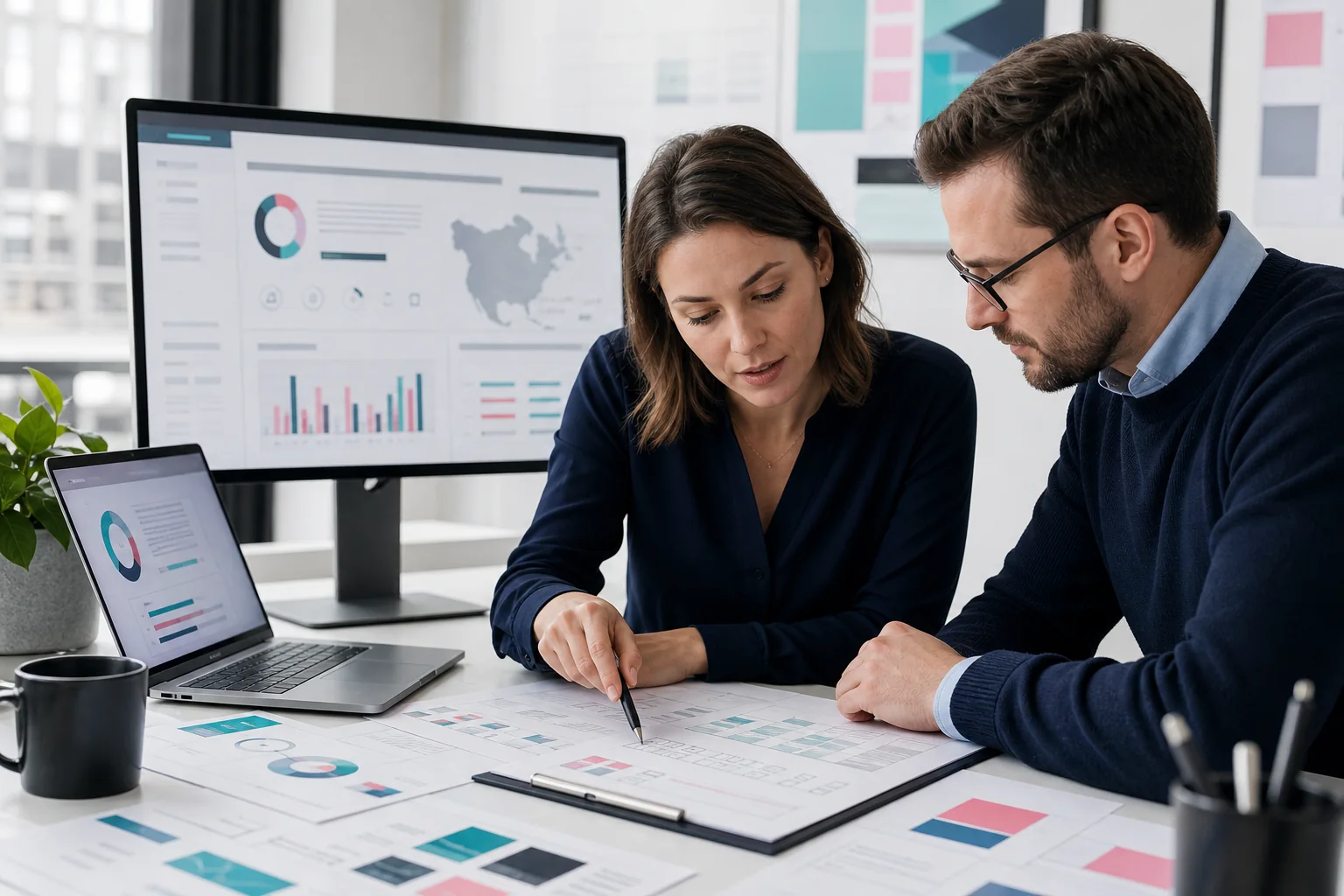 Insurance content editor and campaign strategist reviewing audience evidence and publisher options