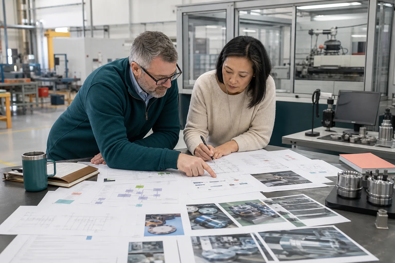Manufacturing expert and editor verifying a technical guest post