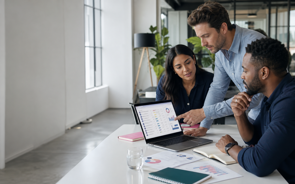 B2B marketing team comparing business guest posting publishers